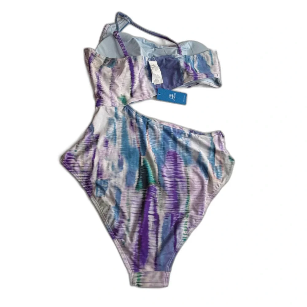 XL Cupshe One Shoulder Cutout One Piece Swimsuit Tie Dye Blue Purple NWT